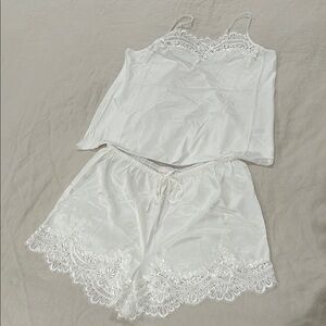Elegant White Lace Trim Sleepwear Set